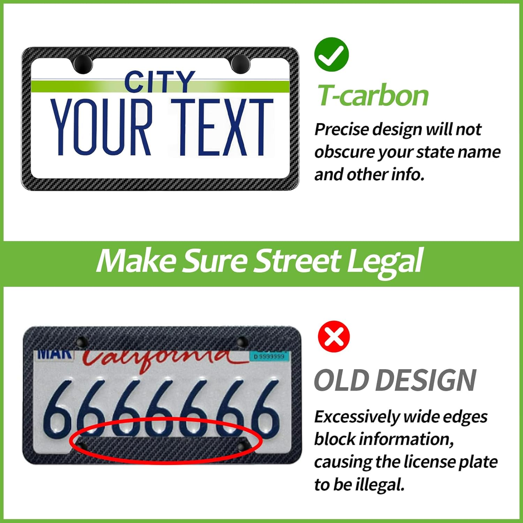 T-carbn Real Carbon Fiber License Plate Frame Fit for US CAN Cars, 2 Holes