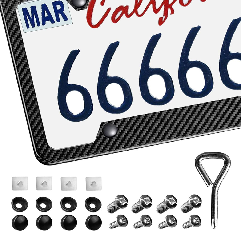 T-carbon  Carbon Fiber License Plate Frame Fit for US, Canada Vehicles(Wide Edge)