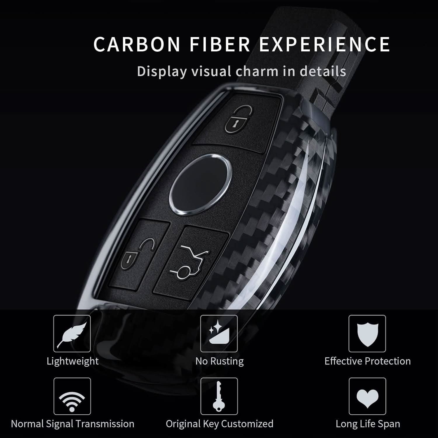 T-carbon Real Carbon Fiber Key Fob Cover Compatible with Mercedes Benz