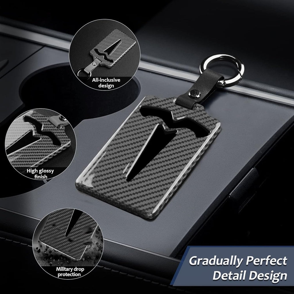Glass Fiber Key Card Holder for Tesla Model 3 & Model Y with Leather Keychain