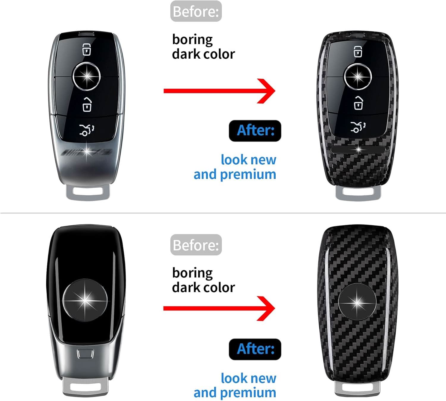 T-carbon Real Carbon Fiber Key Fob Cover Compatible with Mercedes Benz,