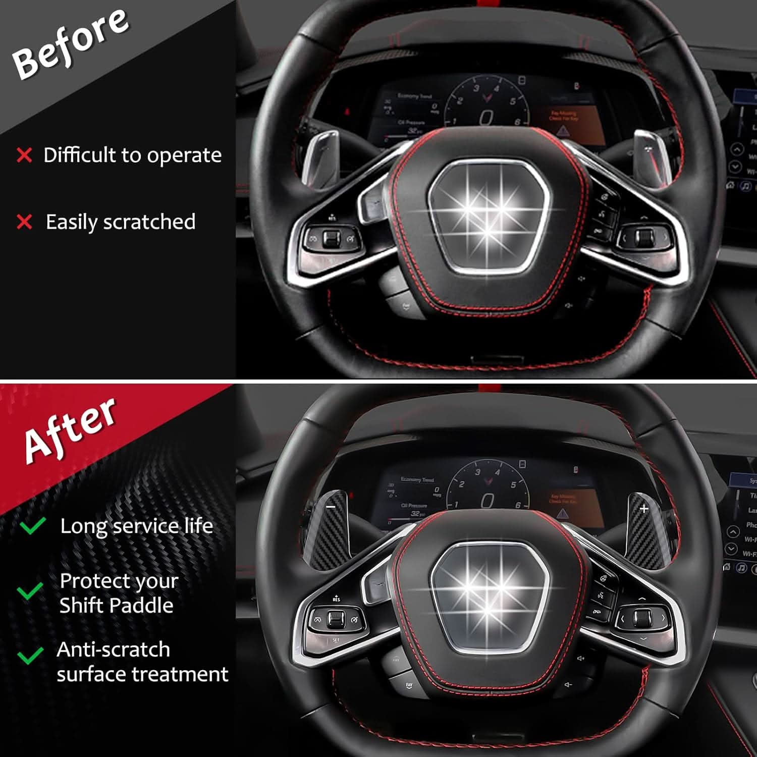 Carbon Fiber Paddle Shifter Extension Fits C8 - 2020-2024 | Premium Racing Upgrade