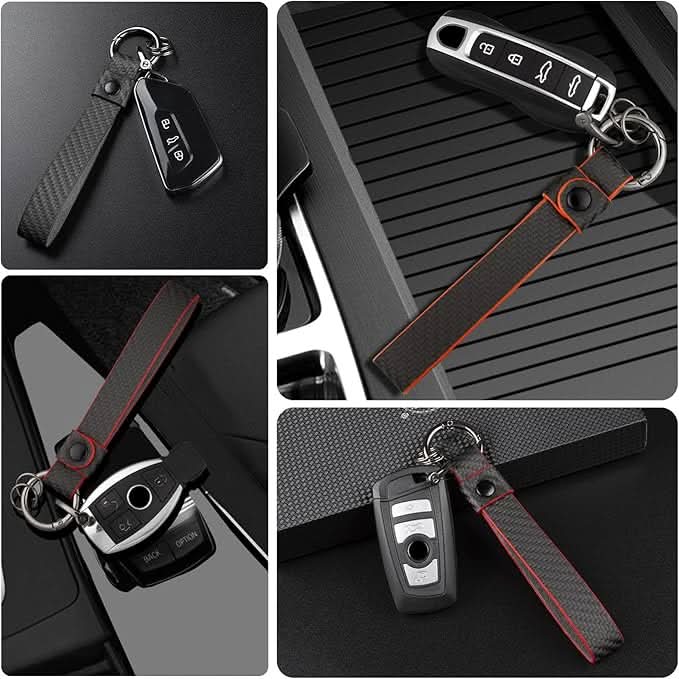 Carbon Fiber Leather Motorcycle Keychain - Premium Key Holder Accessory for Bikers | Men & Women