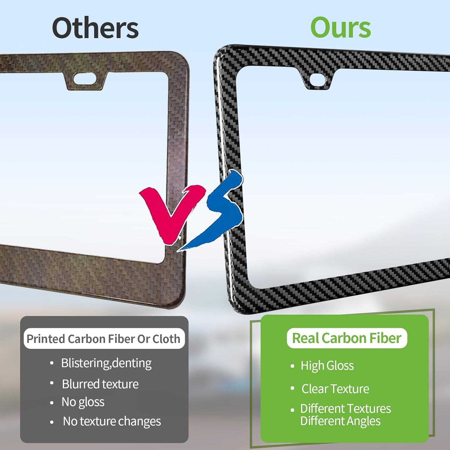 T-carbn Real Carbon Fiber License Plate Frame Fit for US CAN Cars, 2 Holes